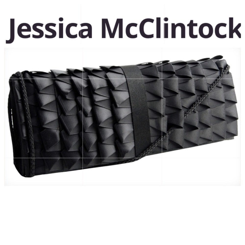 JESSICA MCCLINTOCK BLACK SATIN RIBBON CLUTCH BAG